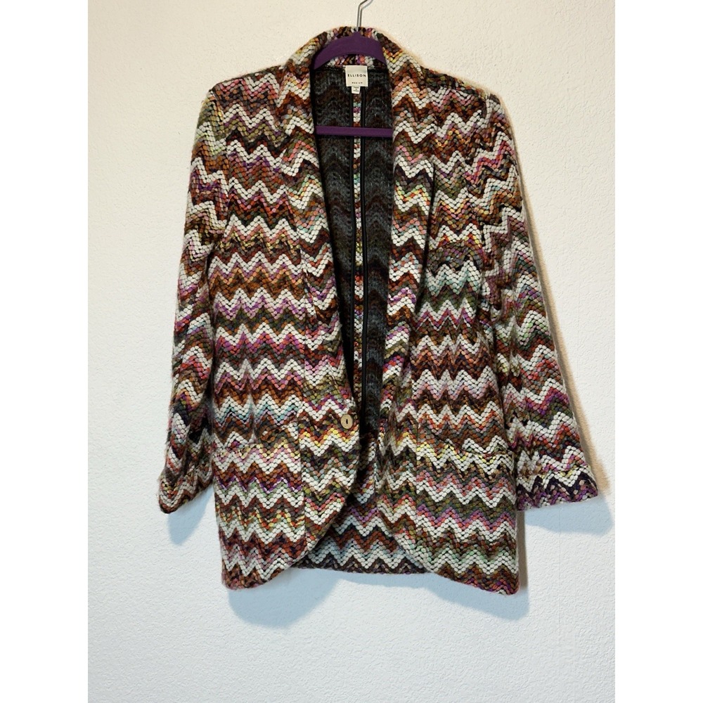 Ellison Women Size M Colorful Chevron Woven Jacket Blazer Pockets Boho Artsy